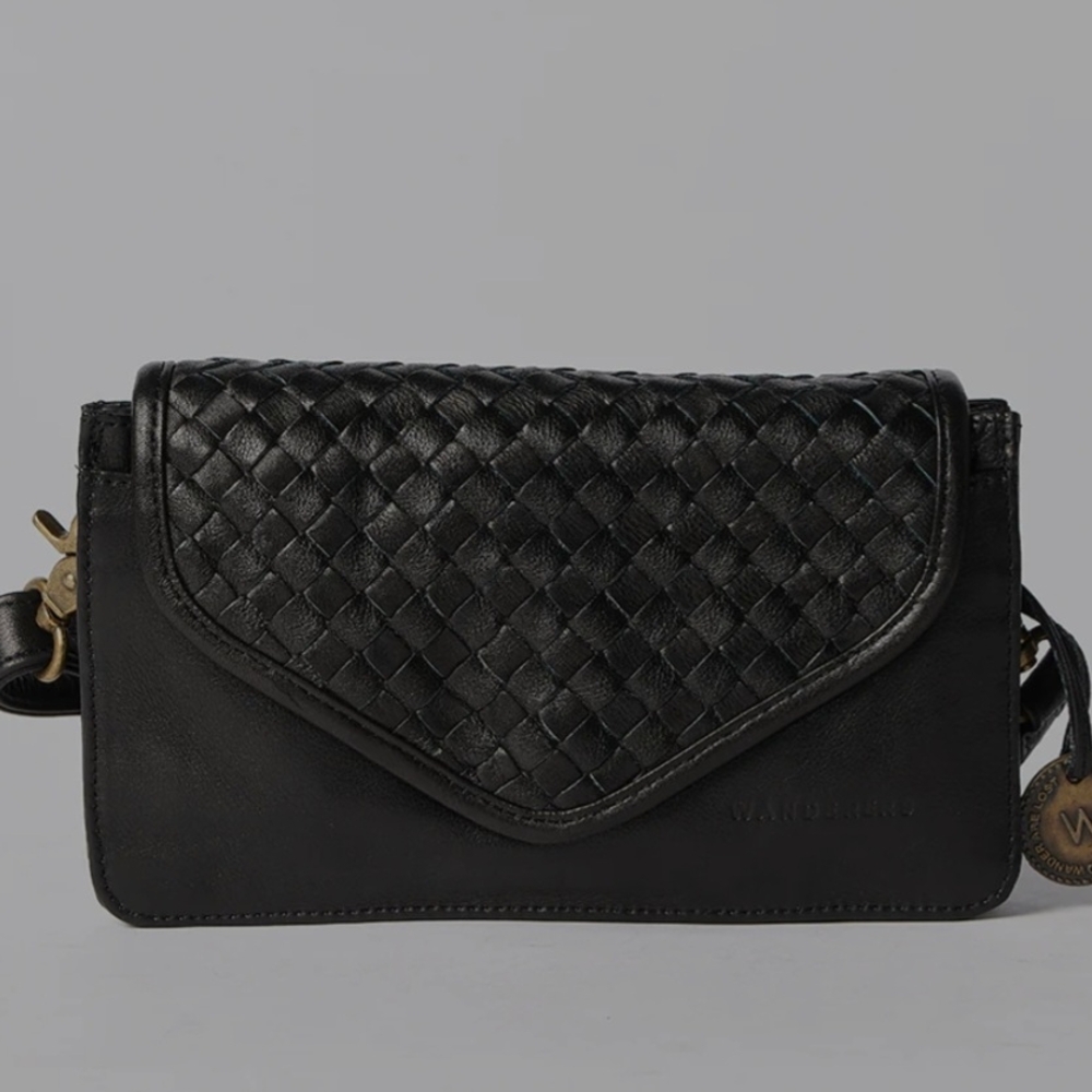 Wanderers Black Woven Crossbody Leather Purse- New